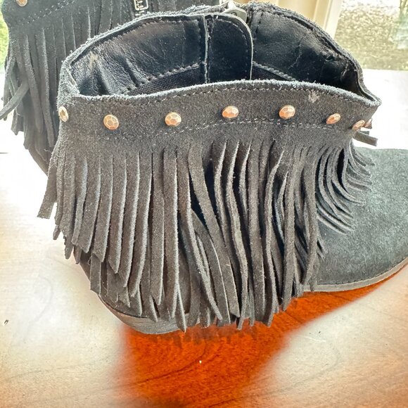 Minnetonka Black Suede Fringe Ankle Boot - Picture 2 of 10